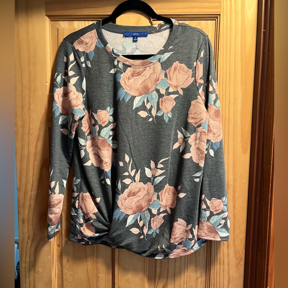 Apt. 9 Gray and Pink Floral Sweatshirt